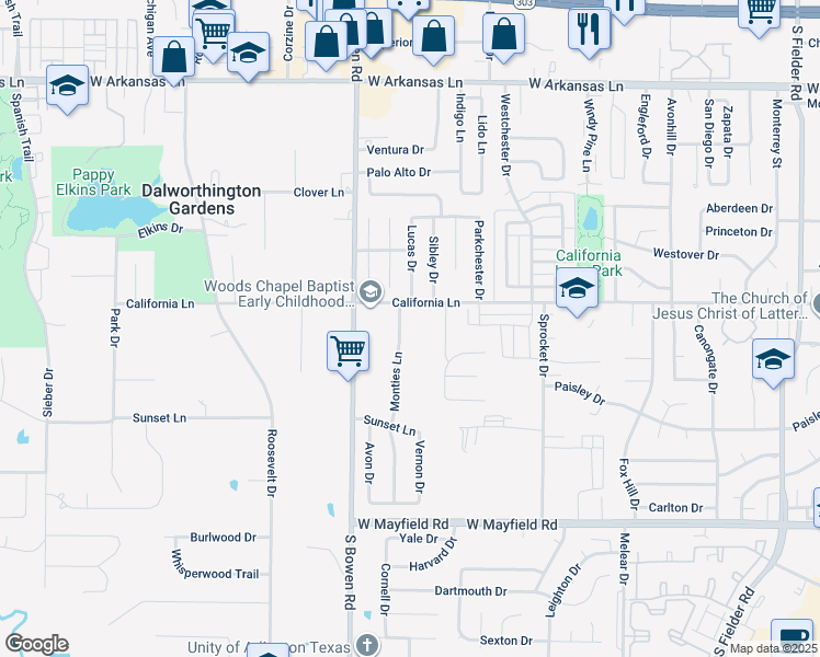 map of restaurants, bars, coffee shops, grocery stores, and more near 2812 Monties Lane in Arlington