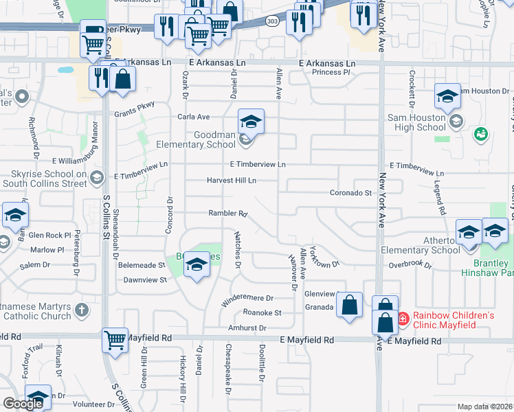 map of restaurants, bars, coffee shops, grocery stores, and more near 1517 Twin Post Court in Arlington