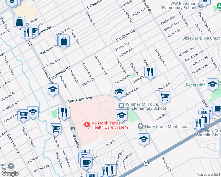 map of restaurants, bars, coffee shops, grocery stores, and more near 4311 Gladewater Road in Dallas