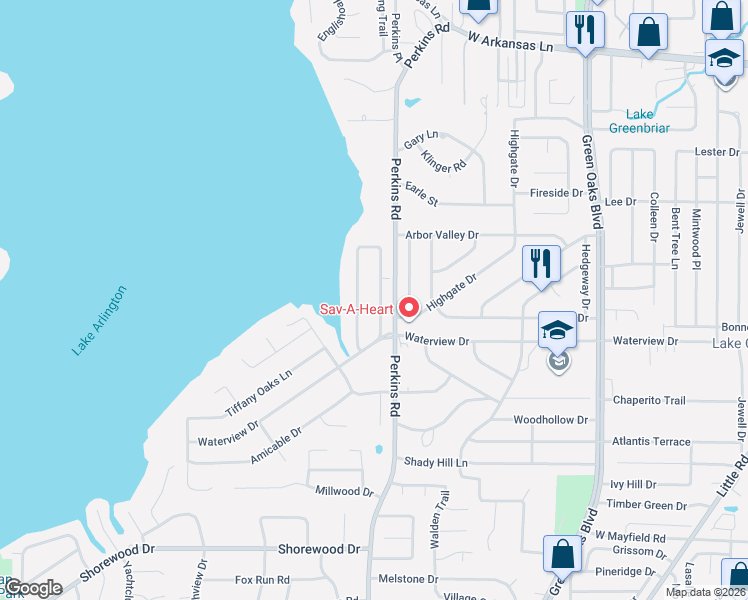 map of restaurants, bars, coffee shops, grocery stores, and more near 2808 Marquis Circle East in Arlington
