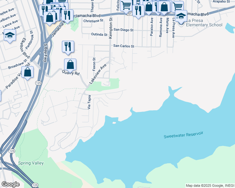 map of restaurants, bars, coffee shops, grocery stores, and more near 9149 Camino Lago Vista in Spring Valley