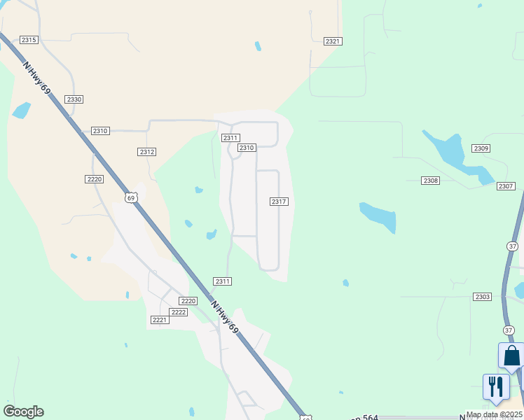 map of restaurants, bars, coffee shops, grocery stores, and more near 321 County Road 2317 in Mineola