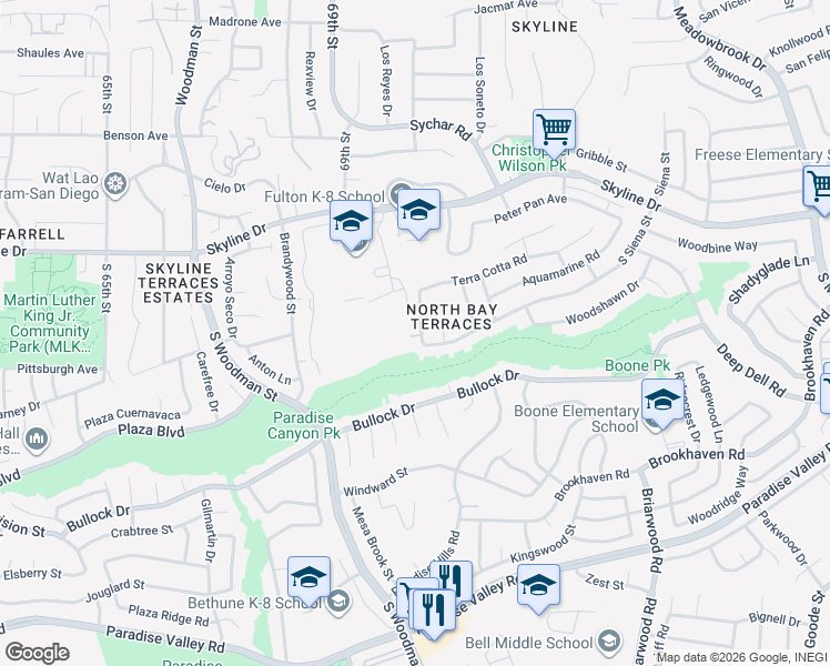 map of restaurants, bars, coffee shops, grocery stores, and more near 176 Sumatra Lane in San Diego