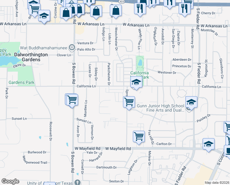 map of restaurants, bars, coffee shops, grocery stores, and more near Serenity Lane in Arlington