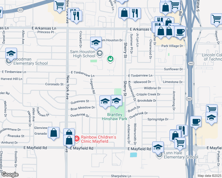 map of restaurants, bars, coffee shops, grocery stores, and more near 2108 Avalon Lane in Arlington