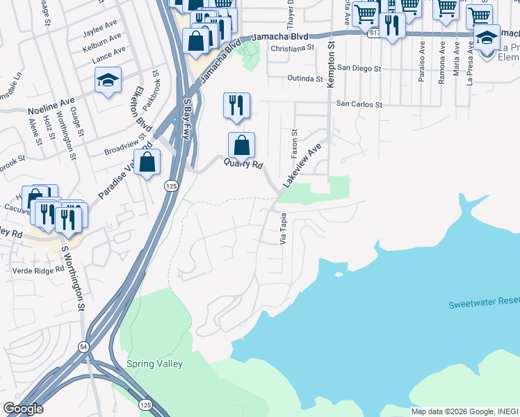 map of restaurants, bars, coffee shops, grocery stores, and more near 154 Lakeview Avenue in Spring Valley