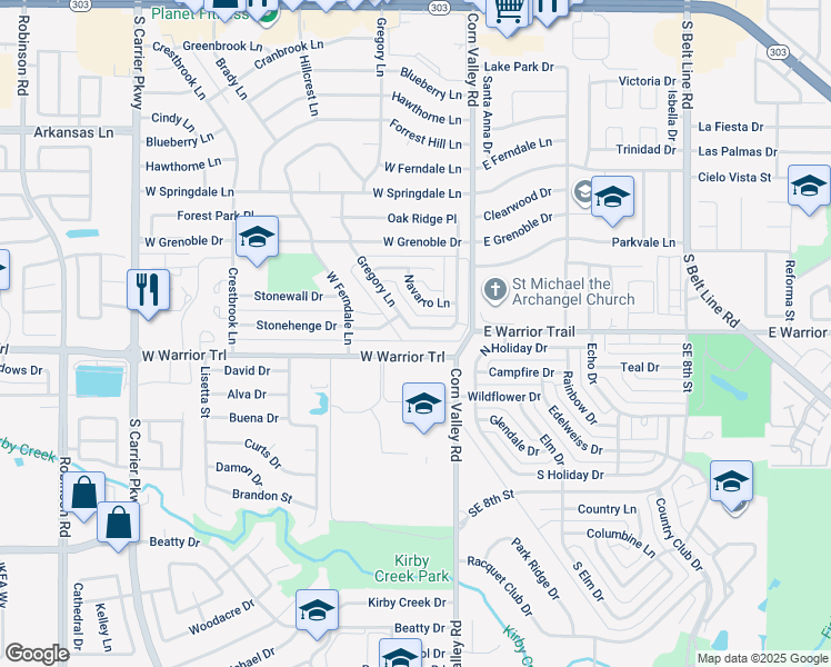 map of restaurants, bars, coffee shops, grocery stores, and more near 343 Gregory Lane in Grand Prairie