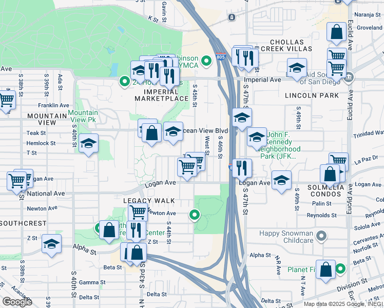 map of restaurants, bars, coffee shops, grocery stores, and more near 646 South 45th Street in San Diego