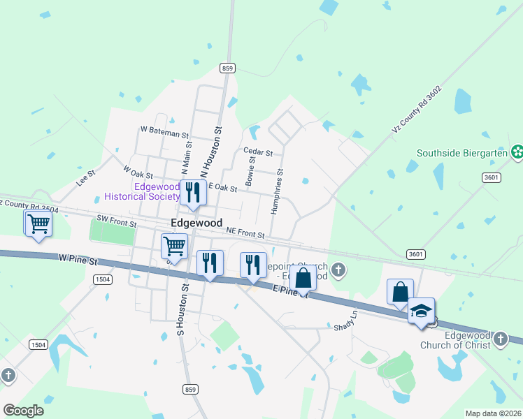 map of restaurants, bars, coffee shops, grocery stores, and more near 204 Boone Street in Edgewood