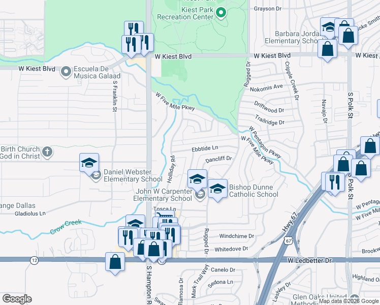 map of restaurants, bars, coffee shops, grocery stores, and more near 3607 Ovid Avenue in Dallas