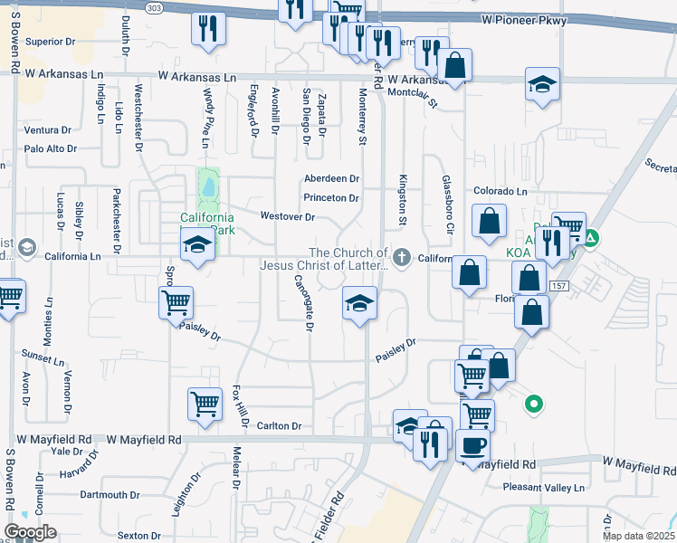 map of restaurants, bars, coffee shops, grocery stores, and more near 2896 Inniswood Circle in Arlington