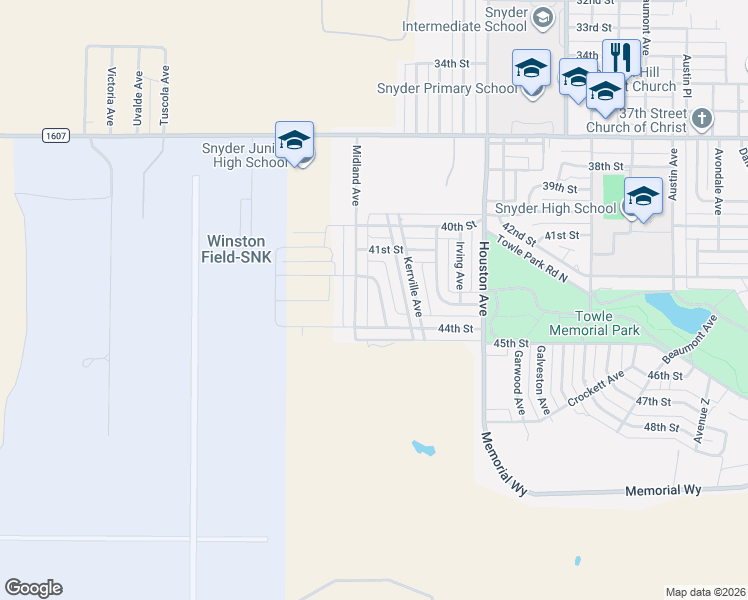 map of restaurants, bars, coffee shops, grocery stores, and more near 4305 Lubbock Avenue in Snyder