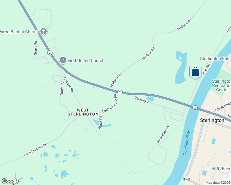 map of restaurants, bars, coffee shops, grocery stores, and more near 339-345 Highway 2 in Sterlington