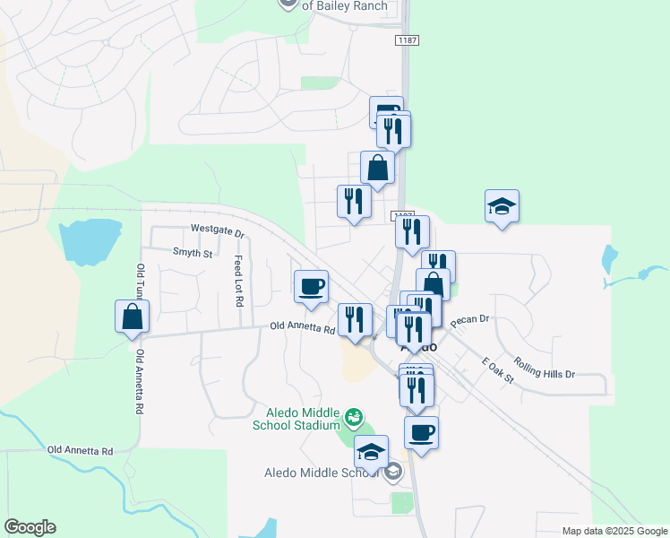 map of restaurants, bars, coffee shops, grocery stores, and more near 216 Underwood Road in Aledo