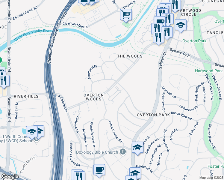 map of restaurants, bars, coffee shops, grocery stores, and more near 4911 Westbriar Drive in Fort Worth