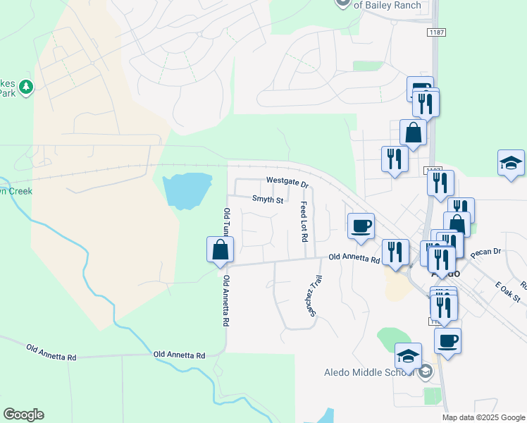 map of restaurants, bars, coffee shops, grocery stores, and more near 122 Yates Circle in Aledo
