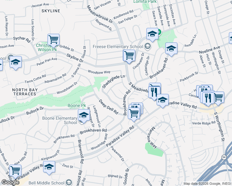 map of restaurants, bars, coffee shops, grocery stores, and more near 279-299 Satinwood Way in San Diego