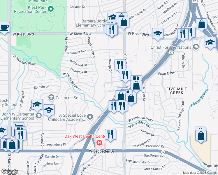 map of restaurants, bars, coffee shops, grocery stores, and more near 3723 Legendary Lane in Dallas