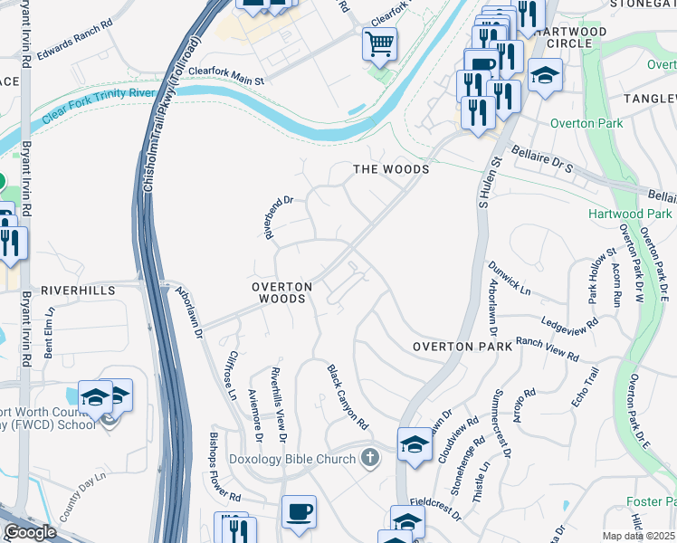 map of restaurants, bars, coffee shops, grocery stores, and more near 4911 Westbriar Drive in Fort Worth