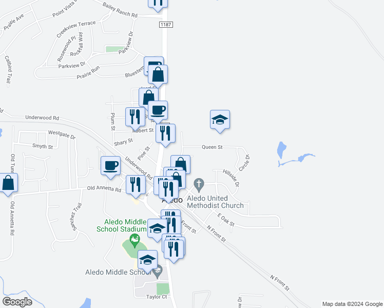 map of restaurants, bars, coffee shops, grocery stores, and more near 309 Carroll Street in Aledo