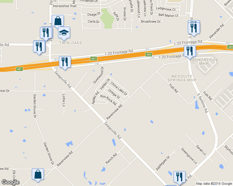 map of restaurants, bars, coffee shops, grocery stores, and more near 12239 Ortega Street in Dallas