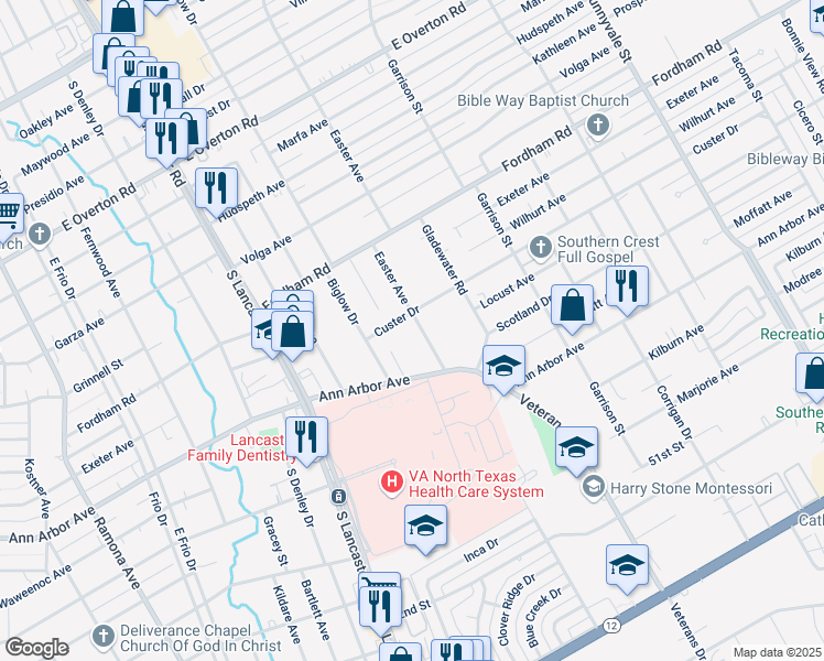 map of restaurants, bars, coffee shops, grocery stores, and more near 4218 Biglow Drive in Dallas
