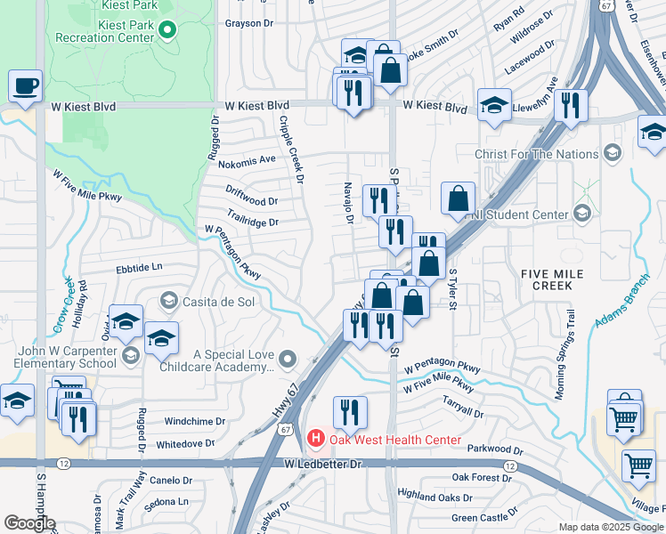 map of restaurants, bars, coffee shops, grocery stores, and more near 3723 Legendary Lane in Dallas