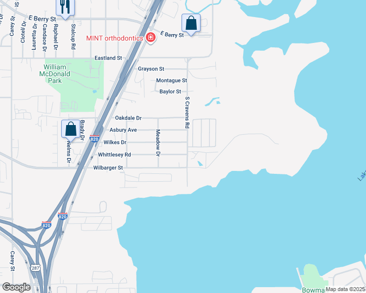 map of restaurants, bars, coffee shops, grocery stores, and more near 4316 South Cravens Road in Fort Worth