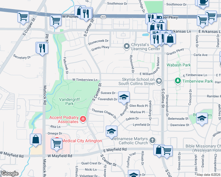 map of restaurants, bars, coffee shops, grocery stores, and more near 412 Sussex Drive in Arlington