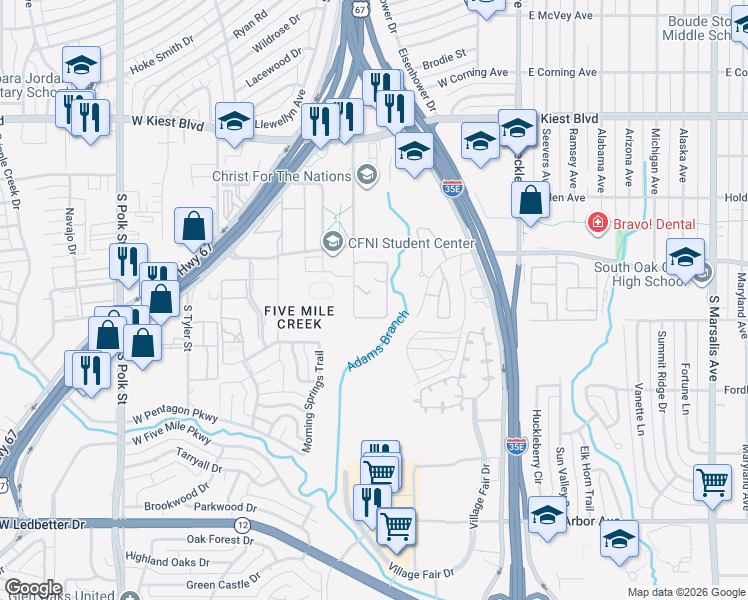 map of restaurants, bars, coffee shops, grocery stores, and more near 3724 Conway Street in Dallas