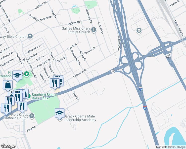 map of restaurants, bars, coffee shops, grocery stores, and more near 4950 Wadsworth Drive in Dallas