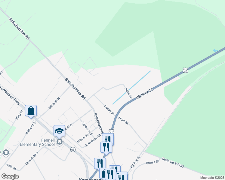 map of restaurants, bars, coffee shops, grocery stores, and more near in Yemassee