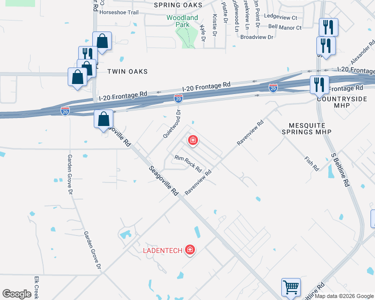 map of restaurants, bars, coffee shops, grocery stores, and more near 12216 China Lake Drive in Dallas