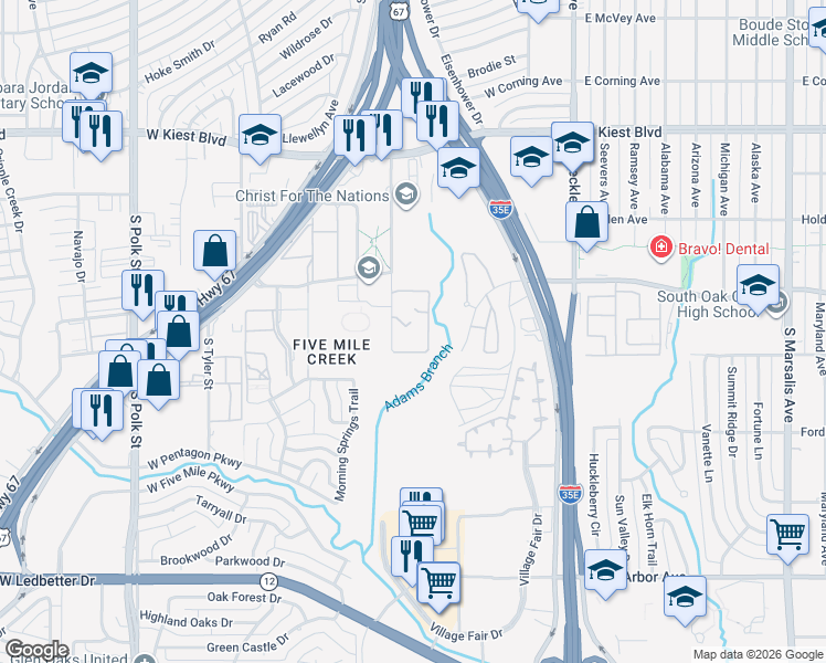 map of restaurants, bars, coffee shops, grocery stores, and more near 3724 Conway Street in Dallas