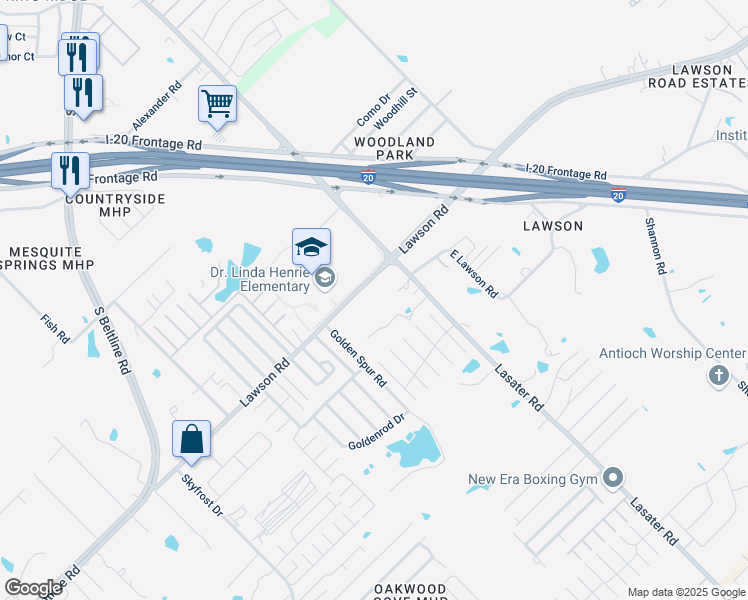map of restaurants, bars, coffee shops, grocery stores, and more near 101 West Lawson Road in Dallas