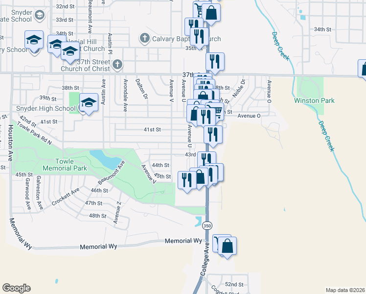 map of restaurants, bars, coffee shops, grocery stores, and more near 2101-2199 42nd Street in Snyder