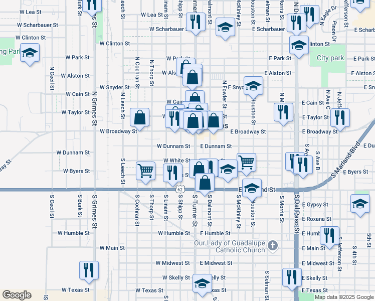 map of restaurants, bars, coffee shops, grocery stores, and more near 100-198 West Dunnam Street in Hobbs