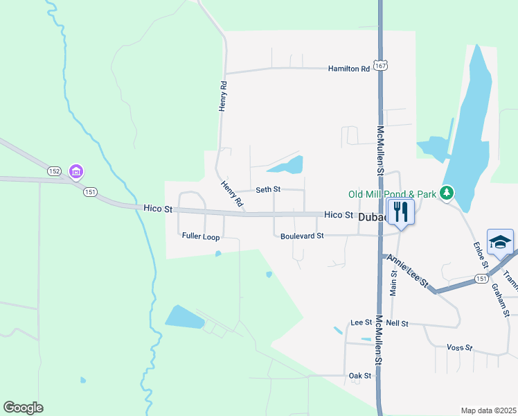 map of restaurants, bars, coffee shops, grocery stores, and more near 136 Seth Street in Dubach