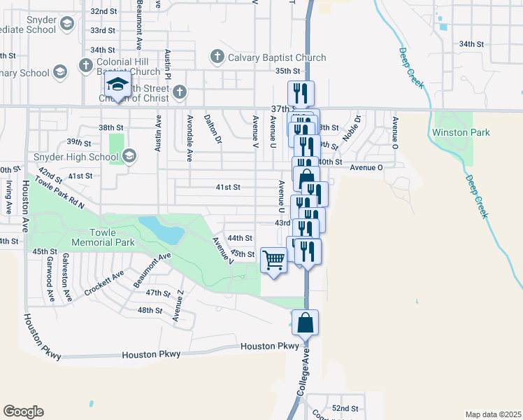 map of restaurants, bars, coffee shops, grocery stores, and more near 2101-2199 42nd Street in Snyder