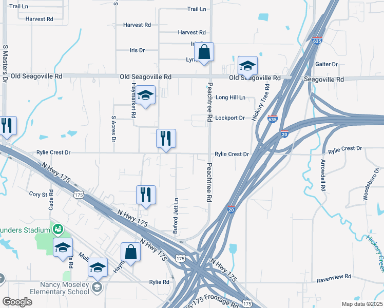 map of restaurants, bars, coffee shops, grocery stores, and more near in Balch Springs