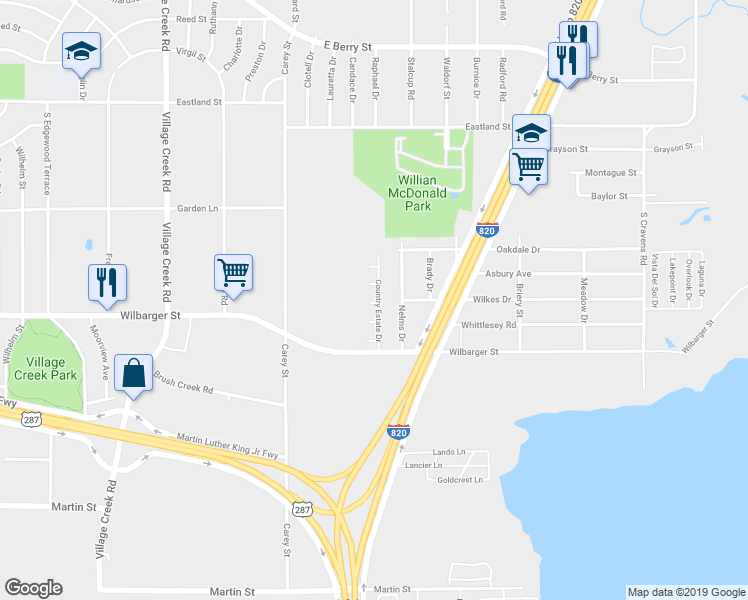 map of restaurants, bars, coffee shops, grocery stores, and more near 18 Country Estate Drive in Fort Worth