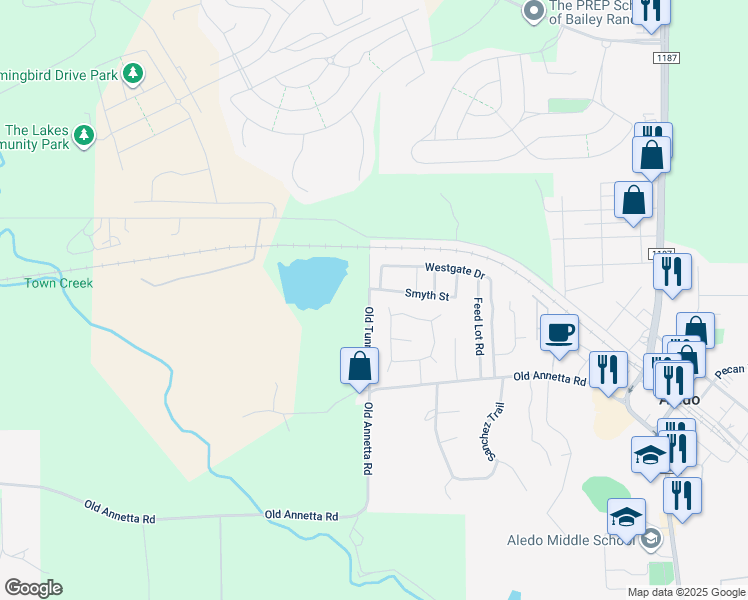 map of restaurants, bars, coffee shops, grocery stores, and more near 140 Old Tunnel Road in Aledo
