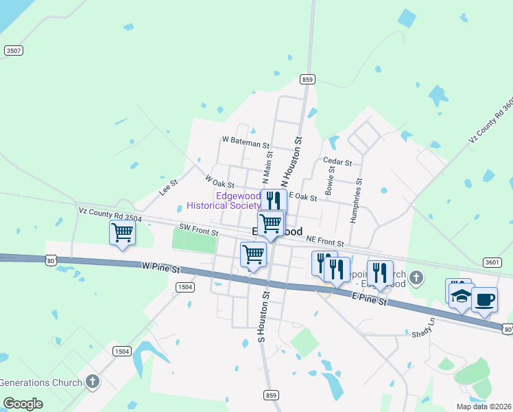 map of restaurants, bars, coffee shops, grocery stores, and more near 200-298 North Main Street in Edgewood