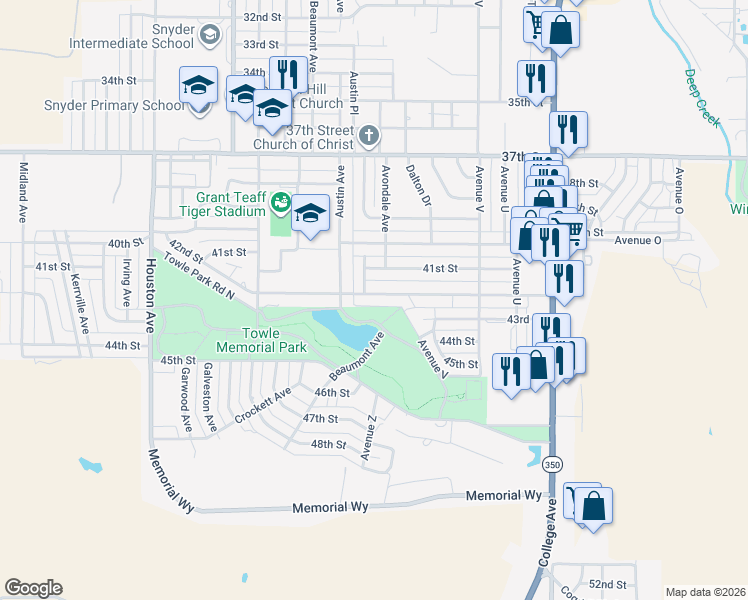 map of restaurants, bars, coffee shops, grocery stores, and more near 4107 Avondale Avenue in Snyder