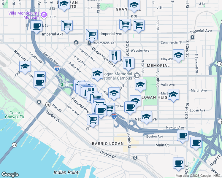 map of restaurants, bars, coffee shops, grocery stores, and more near 2227 Irving Avenue in San Diego