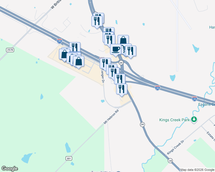 map of restaurants, bars, coffee shops, grocery stores, and more near 300 Tanger Drive in Terrell