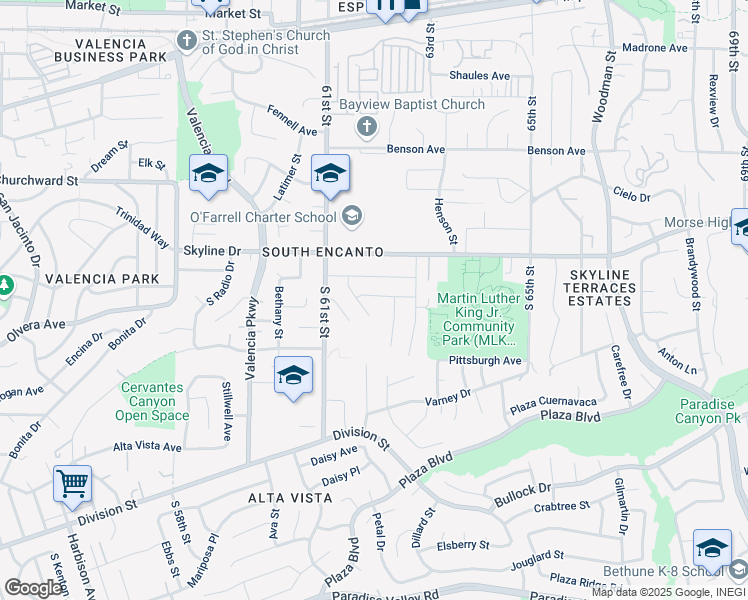 map of restaurants, bars, coffee shops, grocery stores, and more near 6231 Amesbury Street in San Diego