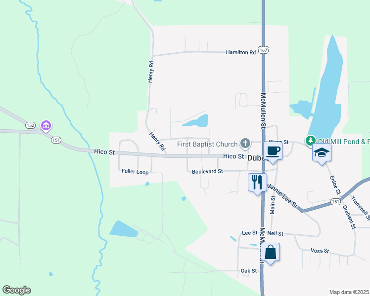 map of restaurants, bars, coffee shops, grocery stores, and more near 136 Seth Street in Dubach