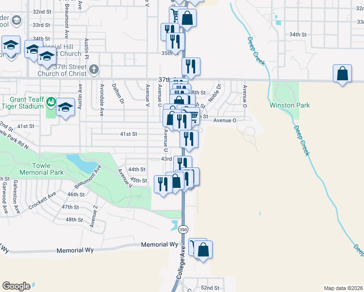 map of restaurants, bars, coffee shops, grocery stores, and more near 1998 42nd Street in Snyder