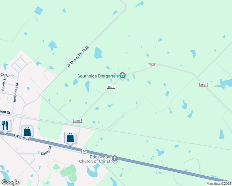 map of restaurants, bars, coffee shops, grocery stores, and more near 822 County Road 3601 in Edgewood
